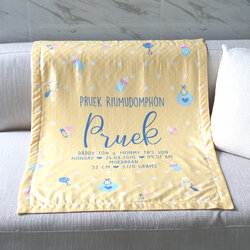 ผ้าห่มสั่งทำใส่ชื่อ Polka Dot - Milk - Yellow