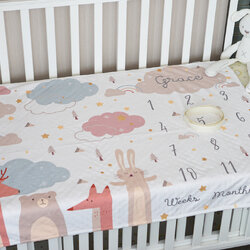ผ้าห่ม Minky ลาย Woodland - Milestone 75x100cm แบบปักชื่อ ด้านหลังสีชมพู