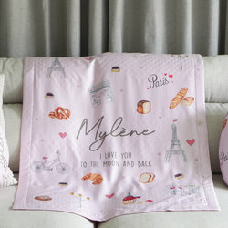 ผ้าห่มเด็ก สั่งทำใส่ชื่อ ลาย Paris - Pink