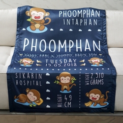ผ้าห่ม ใส่ประวัติแรกเกิด ลายลิง สีกรม / Monkey - ฺNavy