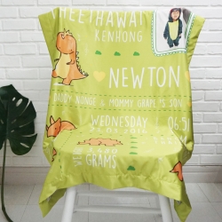 ผ้าห่มเด็ก ใส่ประวัติแรกเกิด ลาย Dinosaur - Lime + ใส่รูปถ่าย