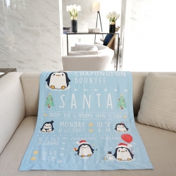 ผ้าห่มเด็ก ใส่ประวัติแรกเกิด ลายเพนกวิ้น Penguin - Blue