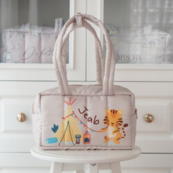 Fluffy Bowling Bag กระเป๋านุ่มนิ่ม ทรง Bowling สั่งทำใส่ข้อความ ลาย Tiger - Beige