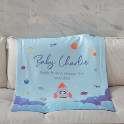 ผ้าห่ม สั่งทำใส่ชื่อ ลาย Rocket - Blue สำเนา