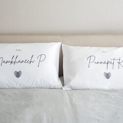 ปลอกหมอนหนุนคู่ สีขาว ลาย Fingerprint - Grey