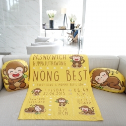 ผ้าห่มเด็ก ใส่ประวัติแรกเกิด ลายลิง สีเหลือง / Monkey - Yellow