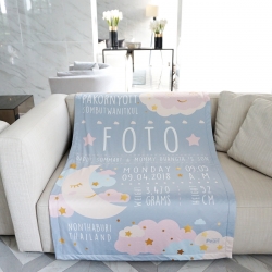 ผ้าห่มเด็ก ใส่ประวัติแรกเกิด ลาย Moon - Grey ไซส์ใหญ่ 100x150cm