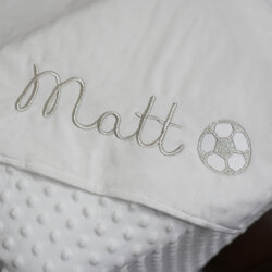 ผ้าห่ม Minky - สีขาว 75x100cm แบบปักชื่อ+icon - Football