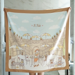 ผ้าพันคอสั่งทำใส่ชื่อ ลาย Tea Party with Teddies - Brown