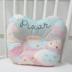 หมอนเด็ก หมอนหลุม Baby Pillow สั่งทำใส่ชื่อ ลาย Moon - Mint Pink