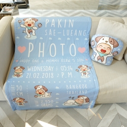 ผ้าห่มเด็ก ใส่ประวัติแรกเกิด ลายปีจอ - Puppy - Indigo ไซส์ใหญ่ ขนาด 100x150cm