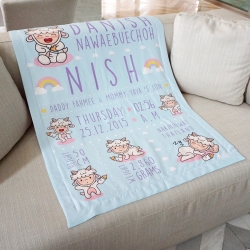 ผ้าห่มเด็ก ใส่ประวัติแรกเกิด ลายแพะ สีฟ้า / Goat - Blue