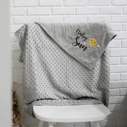ผ้าห่ม Minky - สีเทา 75x100cm แบบปักชื่อ+การ์ตูน - Sun