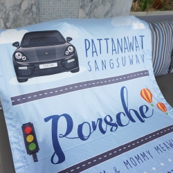 ผ้าห่ม ใส่ประวัติแรกเกิด ลาย Porsche - Blue ขนาด 100x150cm