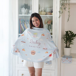 ผ้าคลุมให้นม (รุ่นมีกระดุม ถอดโครงได้) พร้อมส่ง ลาย Snakes in the garden - Blue