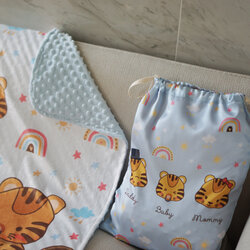 ถุงผ้าซาตินพร้อมส่ง ไซส์ L ลาย Tiger - Blue