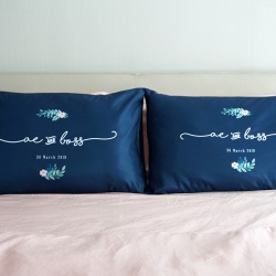 ปลอกหมอนหนุนคู่ พิมพ์ลายเต็มผืน Navy - Flower - White