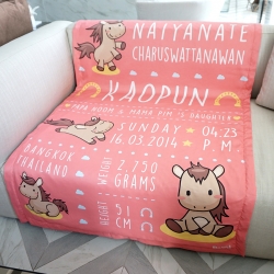 ผ้าห่ม ใส่ประวัติแรกเกิด ลายม้า สีโอรส ไซส์ใหญ่ 100x150cm / Horse - Old Rose