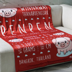 ผ้าห่ม ใส่ประวัติแรกเกิด ลายหมู สี Red