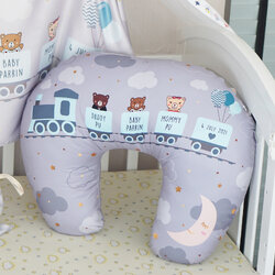 หมอนรองให้นม สั่งทำใส่ชื่อ ลาย Train - Grey