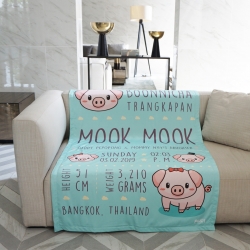 ผ้าห่ม ใส่ประวัติแรกเกิด ลายหมู สีมิ้นท์เข้ม ไซส์ใหญ่ 100x150cm / Pig - Dark Mint