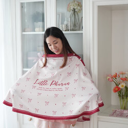 ผ้าคลุมให้นม 3in1 (รุ่นมีกระดุม ถอดโครงได้) แบบสั่งทำใส่ชื่อ ลาย Ribbon - Pink