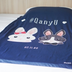 ผ้าห่ม ใส่ชื่อ ลาย Couple Rabbit - Navy ไซส์ใหญ่ 100x150cm