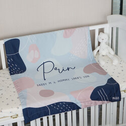 ผ้าห่ม สั่งทำใส่ชื่อ ลาย Curve - Blue