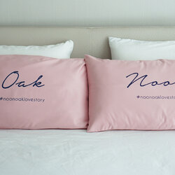 ปลอกหมอนหนุนคู่ สีชมพู ลาย Name - 27 - Navy