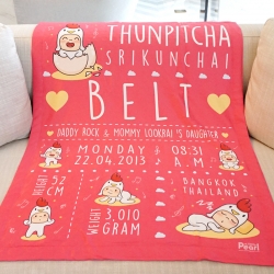 ผ้าห่มเด็ก ใส่ประวัติแรกเกิด ลายกุ๊กไก่ สีชมพู/ Kook Kai - Shocking Pink