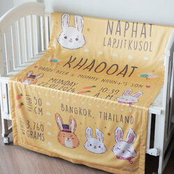 ผ้าห่ม สั่งทำใส่ชื่อ ลาย Rabbit with carrot - Orange