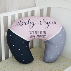 หมอนรองให้นม สั่งทำใส่ชื่อ ลาย Triangle - Pink/Grey/Navy