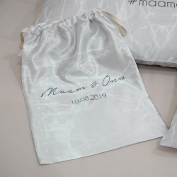 ถุงผ้าซาติน ไซส์ L สั่งทำใส่ชื่อ - Grey Marble - Grey