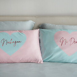 ปลอกหมอนหนุนคู่ พิมพ์ลายเต็มผืน Heart - Pink & Mint