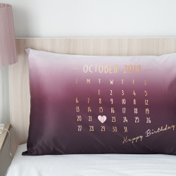 ปลอกหมอนหนุนคู่ พิมพ์ลายเต็มผืน ลาย Calendar 2019 - Gradiant - Burgundy