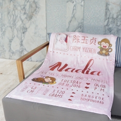 ผ้าห่ม ใส่ประวัติแรกเกิด+ รูปถ่าย ลายหินอ่อนสีชมพู Pink Marble - Copper ไซส์ใหญ่ 100x150cm