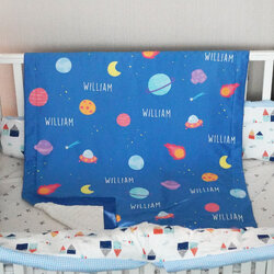 ผ้าห่มสั่งทำใส่ชื่อ Planet - Dark Blue