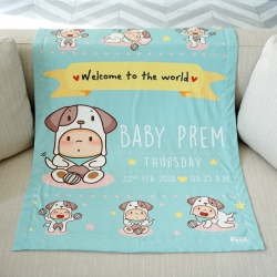 ผ้าห่มเด็ก สั่งทำใส่ชื่อ ลายปีจอ - Puppy - Mint