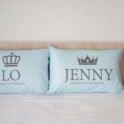 ปลอกหมอนหนุนคู่ พิมพ์สีเต็มผืน Mint - King & Queen