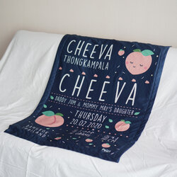 ผ้าห่มเด็ก ใส่ประวัติแรกเกิด ลาย Peach - Navy