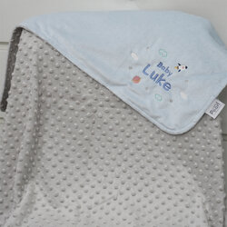 ผ้าห่ม Minky - สีฟ้า + เทา 75x100cm แบบปักชื่อ+icon - Space