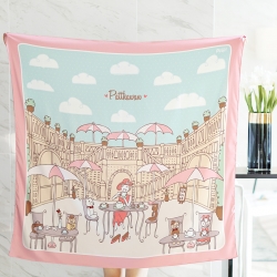 ผ้าพันคอสั่งทำใส่ชื่อ ลาย Tea Party with Teddies - Pink