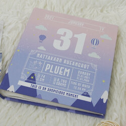 อัลบั้มสั่งทำใส่ชื่อ ลาย Chinese Calendar - Mountain - Pink Blue