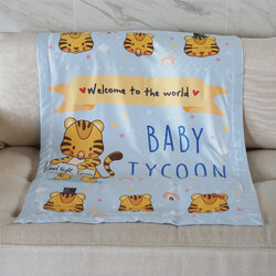 ผ้าห่มเด็ก สั่งทำใส่ชื่อ ลายเสือ ปีขาล สี Blue