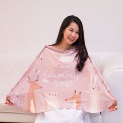 ผ้าคลุมให้นม สั่งทำใส่ชือ ลาย Woodland - Pink