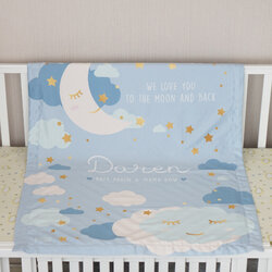 ผ้าห่ม สั่งทำใส่ชื่อ ลาย Moon - Blue