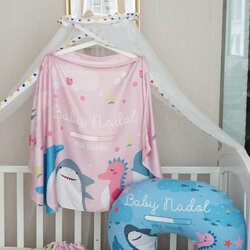 ชุดของขวัญเด็กแรกเกิด NP2 ผ้าคลุมให้นม + หมอนรองให้นม ลาย Sea Party Pink & Blue