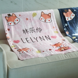 ผ้าห่มเด็ก สั่งทำใส่ชื่อ ลาย Fox - Pink Marble