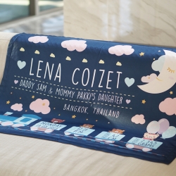 ผ้าห่มเด็ก ใส่ประวัติแรกเกิด ลายรถไฟ Train - Navy