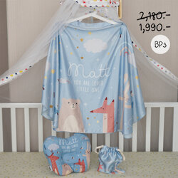 ชุดของขวัญเด็กแรกเกิด BP3 หมอนหลุม + ผ้าคลุมให้นม ลาย Woodland - Blue
